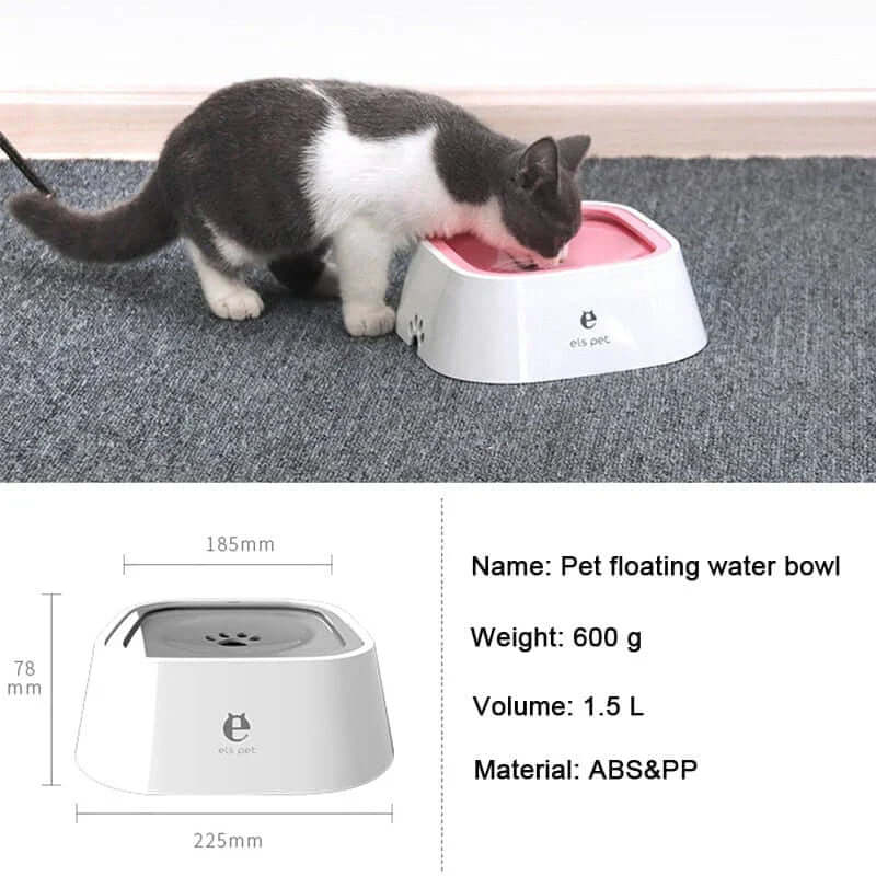 Floating dog water bowl with innovative design, preventing spills and encouraging slower drinking for cleaner pet hydration.