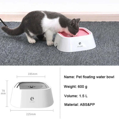 Floating dog water bowl with innovative design, preventing spills and encouraging slower drinking for cleaner pet hydration.