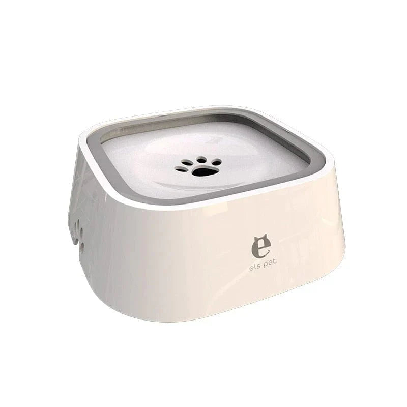 Floating dog water bowl with a unique design that minimizes spills and promotes slower drinking for dogs.